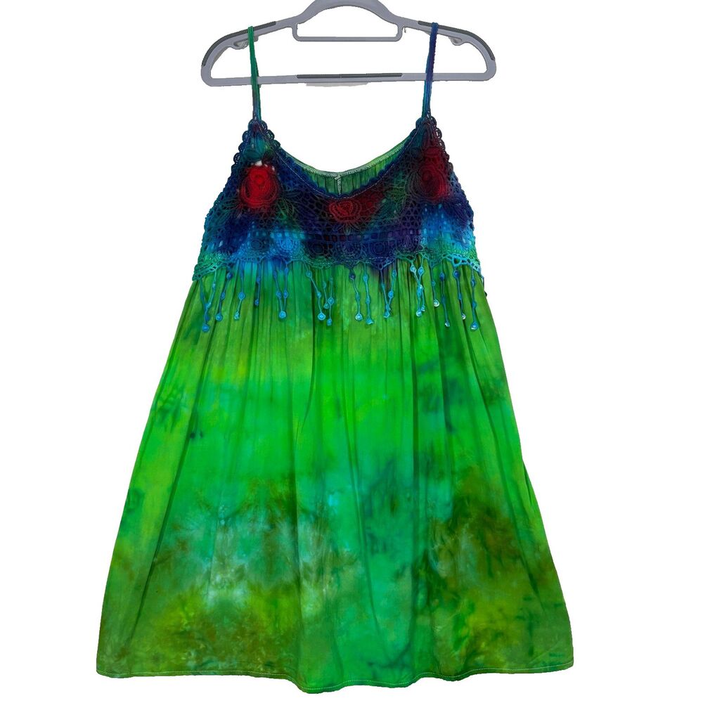 Tie-Dye Crochet Lace Trim Top/Cover-up Women's 3XL Boho‎ Beach Vacation Festival